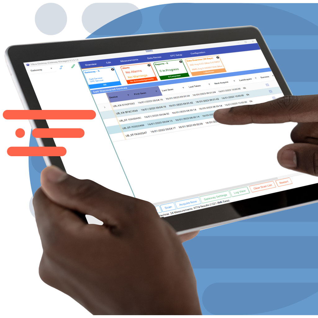 A tablet displaying a graph relating to remote analysis